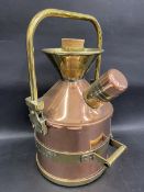 A County Borough of Wallasey five litre copper and brass bound petrol measure.