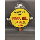 A rare 'Shell Famous Hills' lozenge shaped enamel sign for 'Peak Hill', with some older