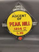 A rare 'Shell Famous Hills' lozenge shaped enamel sign for 'Peak Hill', with some older