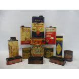 A box of assorted tins to include Romac, Chemico etc.