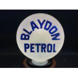 An extremely rare Blaydon Petrol pill shaped glass petrol pump globe, small neck version, hairline