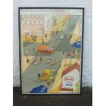 A highly pictorial Esso branded advertising teaching aid, German, 34 1/2 x 47 3/4".