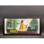 A Shell Lubricating Oil pictorial advertising poster laid on linen depicting the stickman, printed