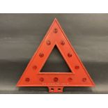 A triangular cast aluminium warning road sign with integral reflectors, stamped Royal Automobile
