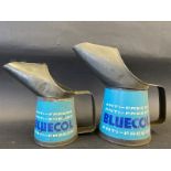 A Bluecol Anti-Freeze pint measure dated 1963 and a matching half pint version, dated 1964.