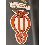 An early Motor Union double sided enamel sign with its rarely seen 'Recommended Repairer' double