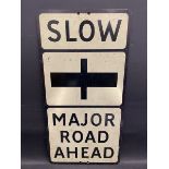 A Slow Major Road Ahead rectangular road sign, by Stimur, 14 x 27 1/2".