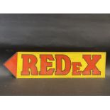A Redex double sided directional arrow card sign, 21 1/2 x 5 1/2".