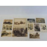 Early Motoring - seven black and white postcards, three depicting vintage Jowett motorcars, a Ford