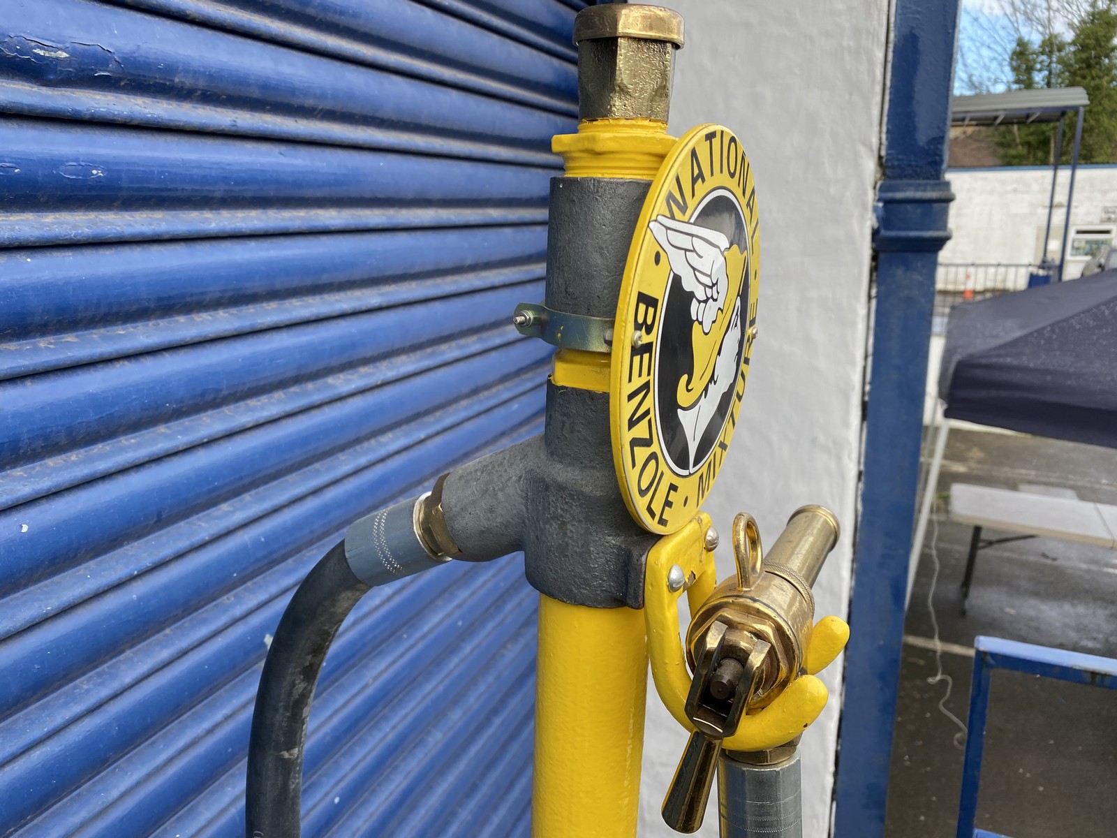 A Wayne skeleton petrol pump with rubber hose and polished brass nozzle, restored in National - Image 4 of 4