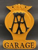 An AA Garage cast hanging sign, repainted, 8 1/2 x 11".