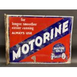 A Price's Motorine Motor Oils double sided enamel sign with hanging flange, by Bruton of Palmers