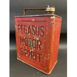 A rare Pegasus Motor Spirit two gallon petrol can in straight condition by Valor, dated April