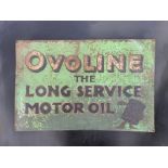 A rare printed metal sign for Ovoline Motor Oil with an image of an oil can figure, some restoration