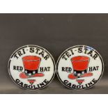 A pair of petrol pump globe glass panels from a 1982 reproduction globe advertising Tri-Star