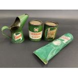 Two Castrolease grease tins, a Castrol half pint measure in good condition dated 1964 and a