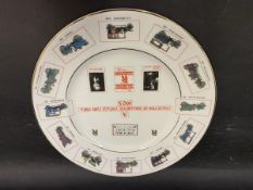 A Rolls-Royce Heritage Trust ceramic plate displaying the different models of motor cars.
