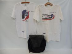 A BMW branded bag and two TR Driver's Club t-shirts bearing signatures.