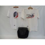 A BMW branded bag and two TR Driver's Club t-shirts bearing signatures.