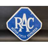 An RAC Motor Cycle Repairer lozenge shaped double sided enamel sign, in very good condition, 16 x