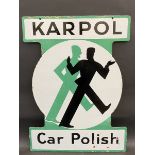 A Karpol Car Polish double sided enamel sign with excellent gloss, 21 x 28 1/2".