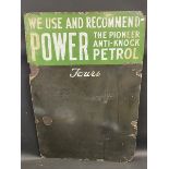 An unusual Power 'the pioneer anti-knock petrol' enamel chalk board sign, for detailing 'Tours' 24 x