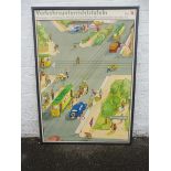 A highly pictorial Esso branded advertising teaching aid, German, 34 1/2 x 47 3/4".