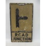 An aluminium road sign for Road Junction with crushed glass reflective surface, 12 x 21".