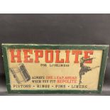 An early Hepolite part pictorial advertising poster for pistons, rings etc. 31 1/2 x 17".