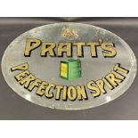A very rare and early original Pratt's Perfection Spirit oval advertising mirror displaying gold and