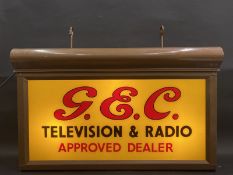 A GEC Television & Radio Approved Dealer double sided illuminated hanging lightbox, 30 1/2" wide x