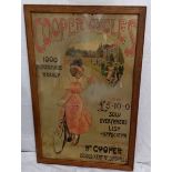 A Cooper Cycles pictorial showcard depicting an Edwardian lady riding a bicycle, 19 x 29".