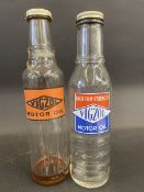 Two Vigzol Motor Oil pint glass bottles.