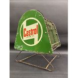 A Castrol Motor Oil garage forecourt oil can/grease tin dispensing crate with a tin advertising sign