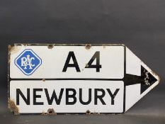 An RAC A4 to Newbury double sided directional enamel sign, by Bruton of Palmer's Green, 36 x 17".