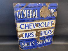 A General Motors enamel sign advertising Chevrolet cars & trucks, sales and service, 21 x 25".