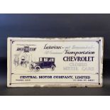 A Chevrolet 'Closed Motor Cars' pictorial car display advertising card sign, 21 x 11".