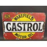 A Wakefield Castrol Motor Oil rectangular enamel sign by Stocal of Burton & B'Ham, 30 x 20".