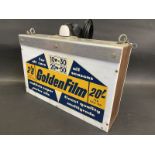 A home-made lightbox with Morris Lubricants and Golden Film decals attached, 15 x 10 x 4".