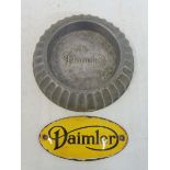 An aluminium Daimler branded ashtray plus a reproduction Daimler enamel plaque.