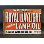 A Royal Daylight American Lamp Oil double sided enamel sign with hanging flange, 21 x 14 1/2".