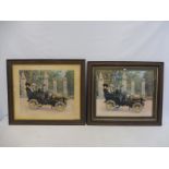 Two framed and glazed coloured photographic prints of a Decanville car, reproduced by kind