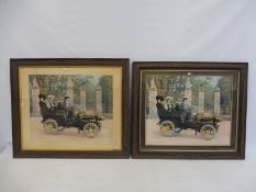 Two framed and glazed coloured photographic prints of a Decanville car, reproduced by kind