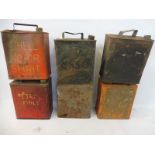 Six 2 gallon petrol cans including Shell Aviation Spirit.