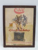 A CAV Batteries pictorial showcard depicting soldiers on horseback pulling a gun carriage, 20 1/2