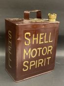 A Shell Motor Spirit two gallon petrol can by F.F. & S Ltd 1949, with Shellmex brass cap, restored.