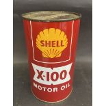 A Shell X-100 Motor Oil new old stock quart can, still full.