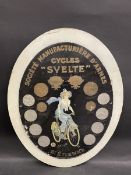 An oval Edwardian showcard advertising 'Svelte' Cycles, 23 1/2 x 28 1/2".