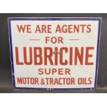A Lubricine Super Motor & Tractor Oils rectangular enamel sign, in very good condition, 24 x 20".