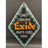 An Exide Genuine Parts lozenge shaped single sided enamel sign of Art Deco design, in excellent